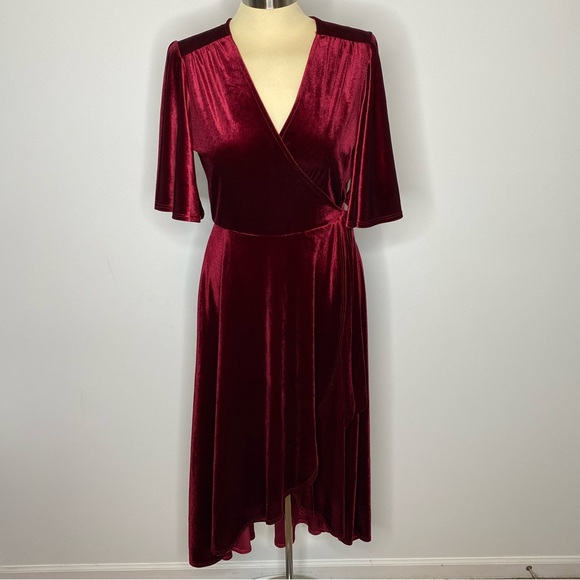 Soprano Red Velvet Wrap Dress - Picture 1 of 11